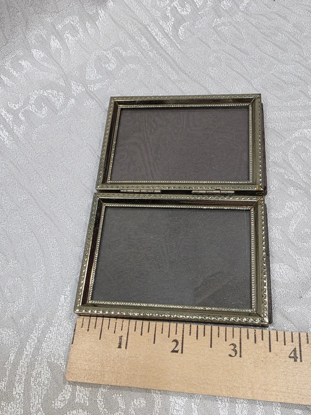 VTG MCM STANDING GOLD METAL TWO PHOTO HINGED FRAME
